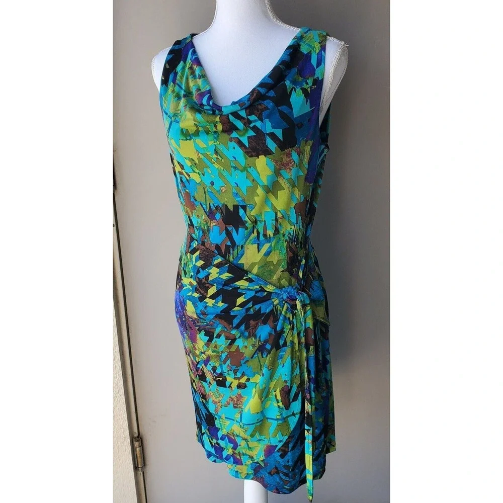 ABS Silver Label Midi Dress Women Small Green Blue Elegant Vacation Resortwear - Picture 1 of 11